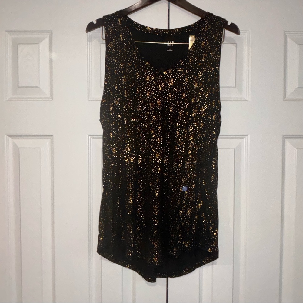 GAP Luxe Black and Gold Sleeveless V-Neck Top Size Large